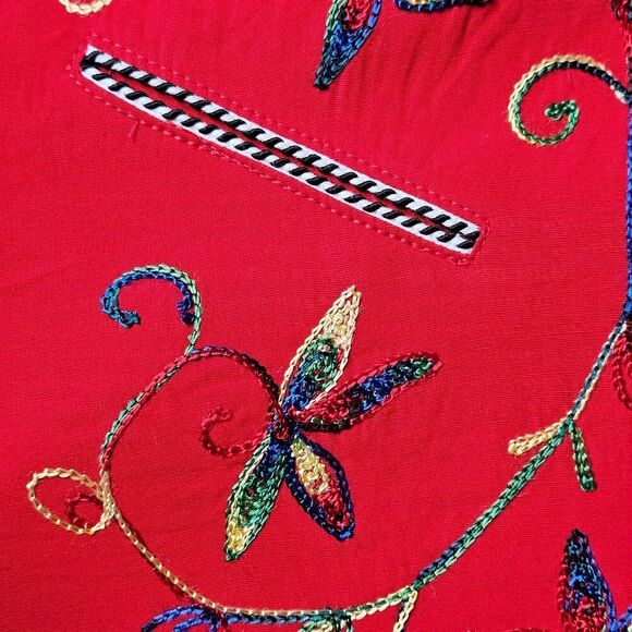 ABS California Red Colorful Embroidery Pearl Snap Buttons Western Rodeo Blouse - Picture 8 of 15